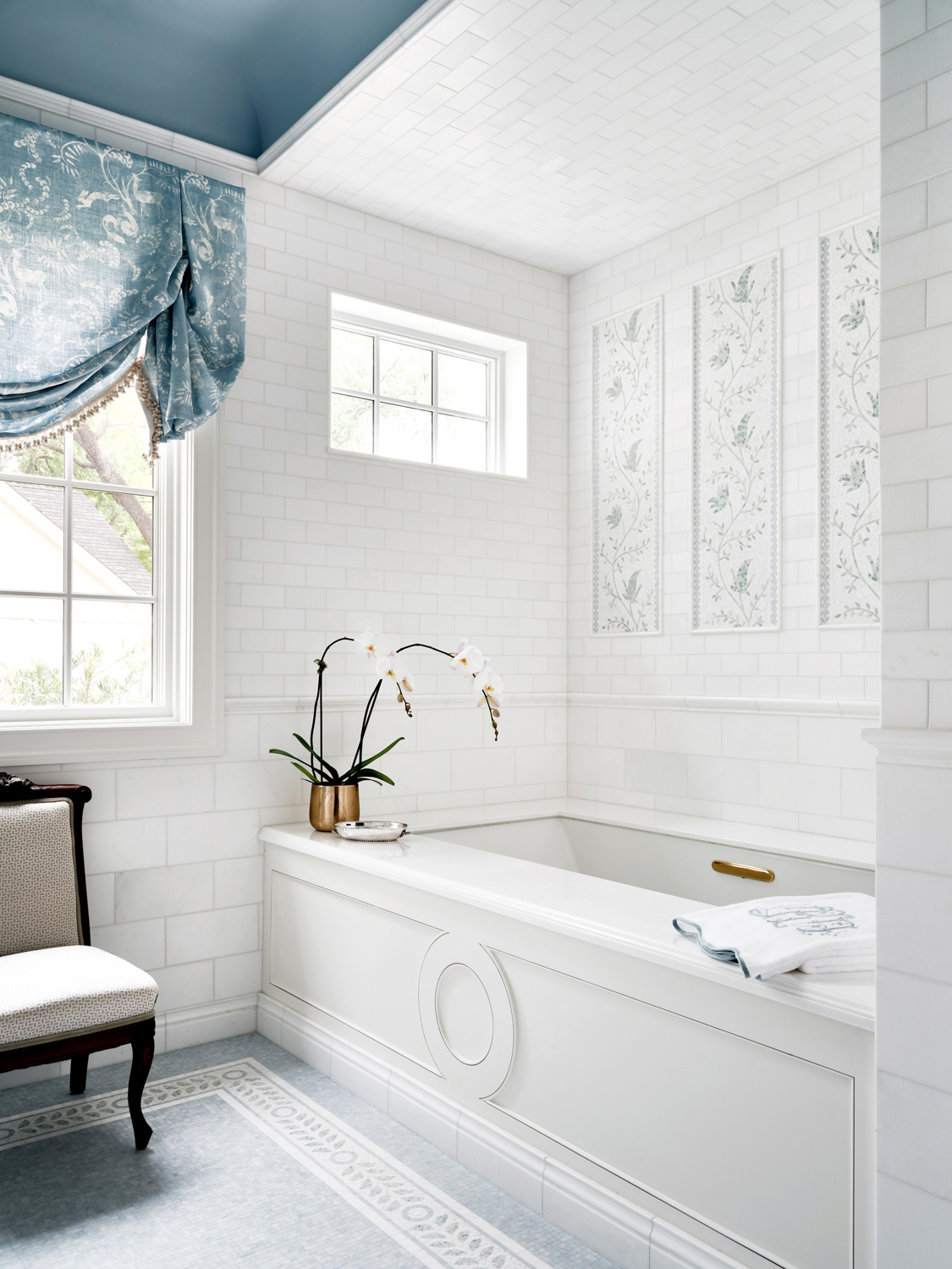 Tori Rubinson Interiors White Blue Bathroom RED Award Winner