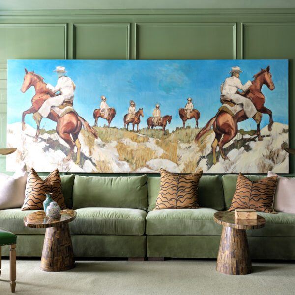Melanie Turner Interiors green living room with painting of horses