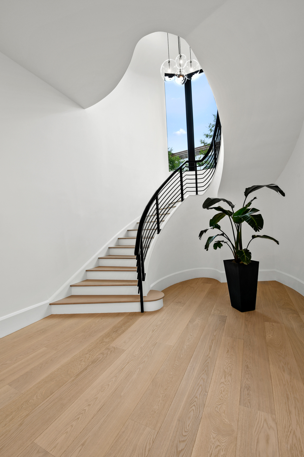 YRA Design Inc. white and wood staircase red winner