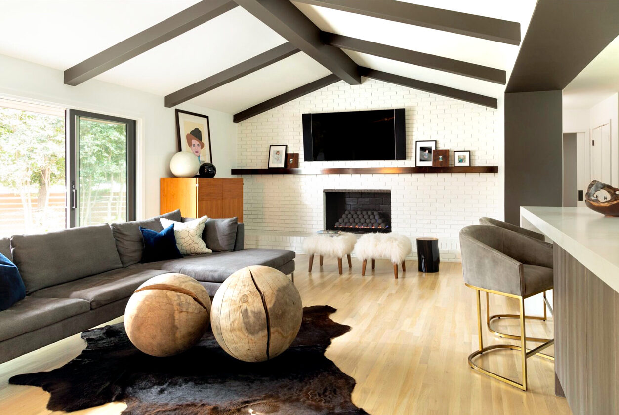 Reiner | White Design Studio neutral living room white brick red winner